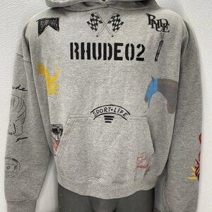Rhude Scribble Print Oversized Hoodie Grey Men’s L